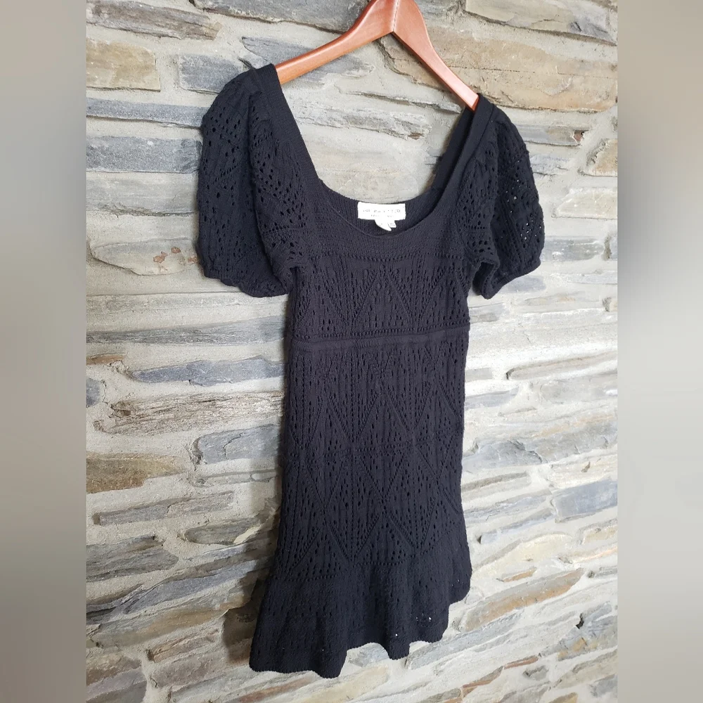 Saltwater Luxe Knit Crochet Style Mini dress Black Small 100% Cotton - Picture 3 of 5